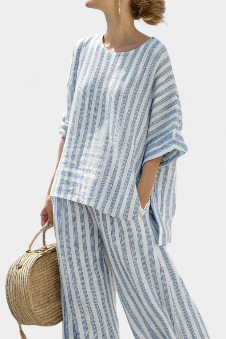 Emma | Sophisticated blue striped top and relaxed-fit pants