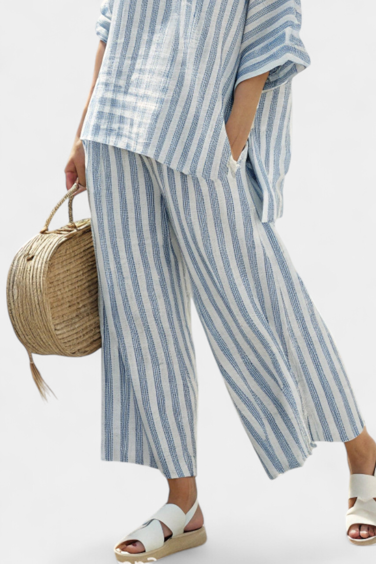 Emma | Sophisticated blue striped top and relaxed-fit pants