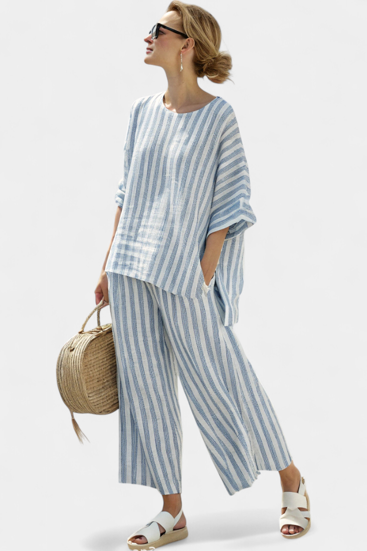 Emma | Sophisticated blue striped top and relaxed-fit pants